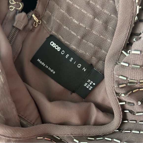 NWT ASOS Design Mauve Purple Long Sleeve Beaded Embellished Midi Dress - Picture 9 of 11